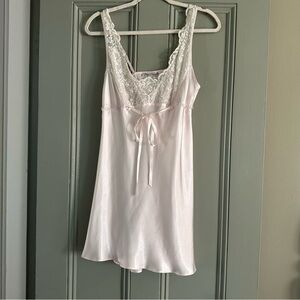 Elegant Lace Trim Satin Slip Nightgown - Pink